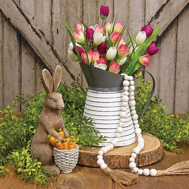 Gray & White Ribbed Distressed Metal Water Pitcher - The Fox Decor